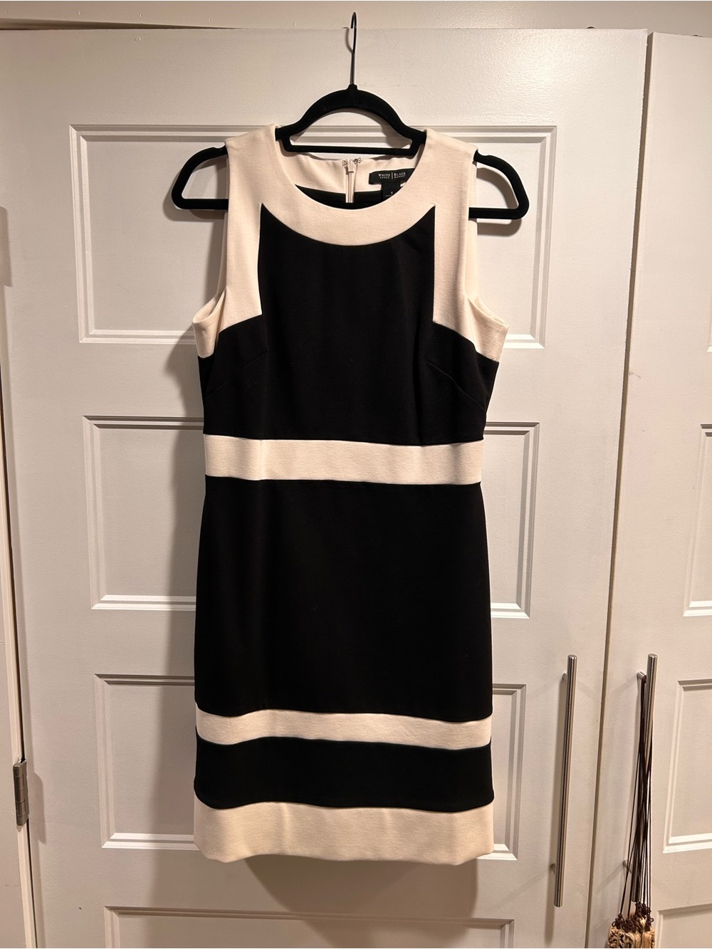 White House Black Market Black and Cream Colorblock Sheath Dress